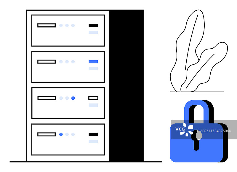 数据安全概念与服务器机架和挂锁图片素材