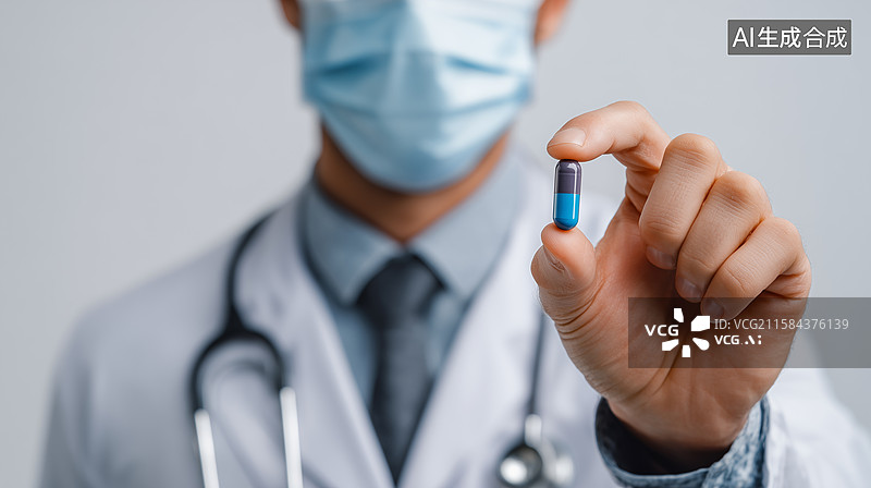 【AI数字艺术】医生展示药丸特写图片素材