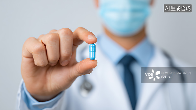 【AI数字艺术】医生展示药丸特写图片素材