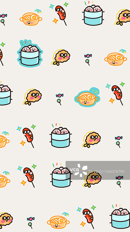 泡面包子烤肠炸虾等元素插画图片素材