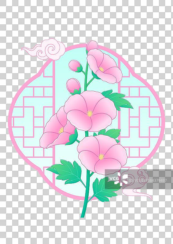 中国二十四节气夏至‌花卉蜀葵花国潮插画图片素材