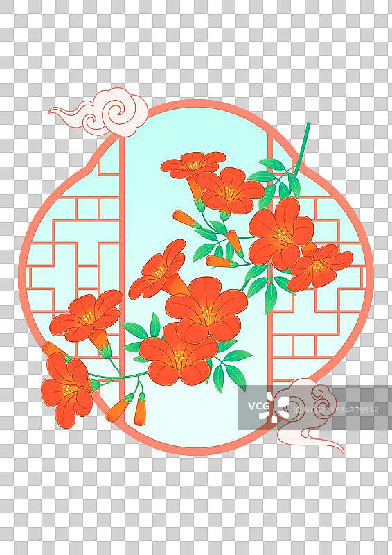 中国二十四节气小暑花卉凌霄花国潮插画图片素材