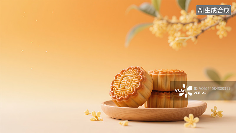 【AI数字艺术】中秋节插画——桂花香里品月饼图片素材