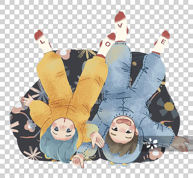 躺着的情侣在碎花沙发上元素图片素材