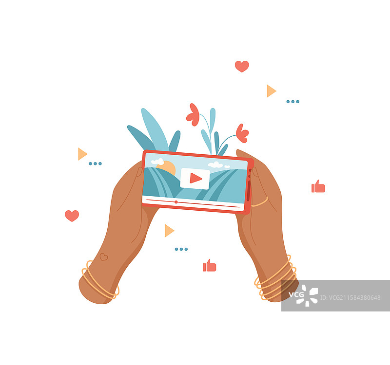 手握手机，正在使用视频应用程序图片素材