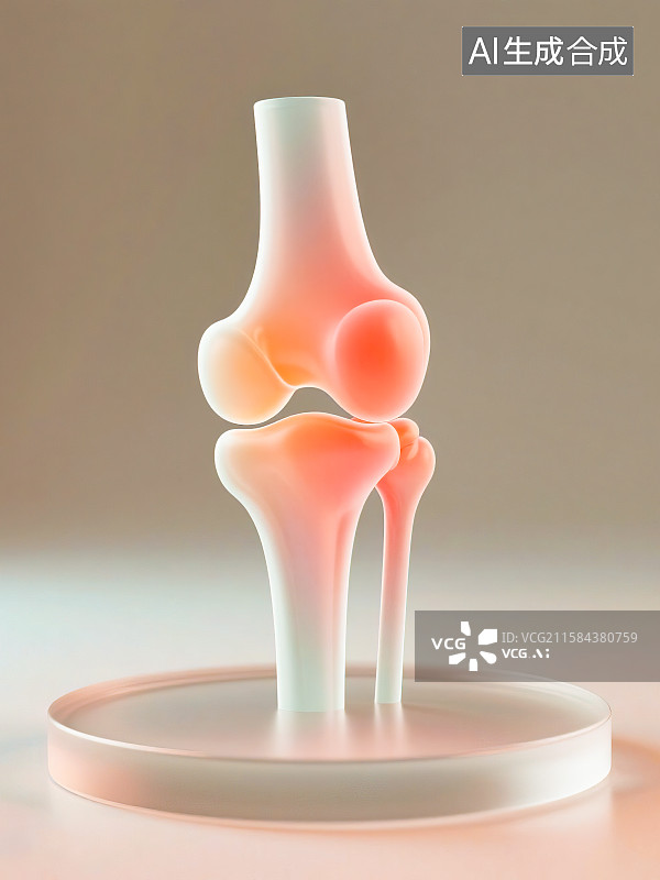 【AI数字艺术】人体膝关节 3D圆形底座展示台医学教学骨科科普解剖构造关节炎半月板运动健康康复三维立体半透明磨砂玻璃图片素材