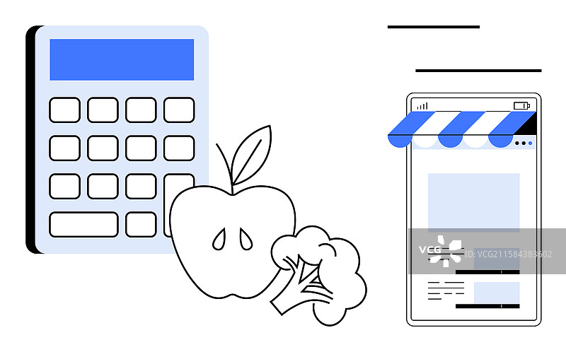 数字商店，配有计算器和水果图片素材