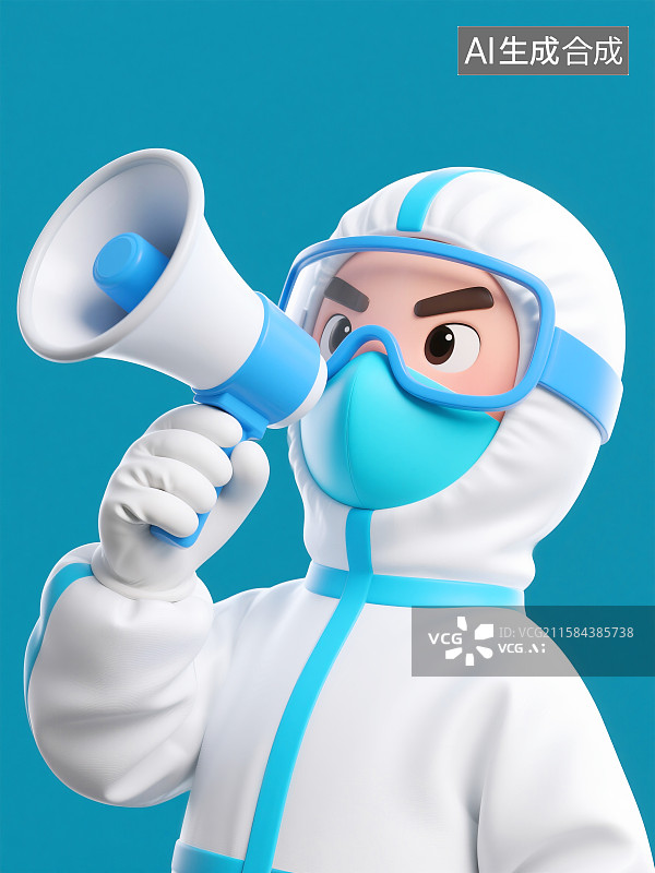 【AI数字艺术】3D医护人员拿着喇叭喊话插画图片素材