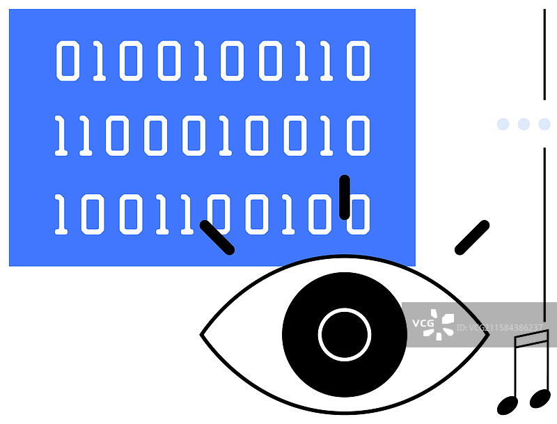 数字眼睛观察着二进制代码与音符图片素材