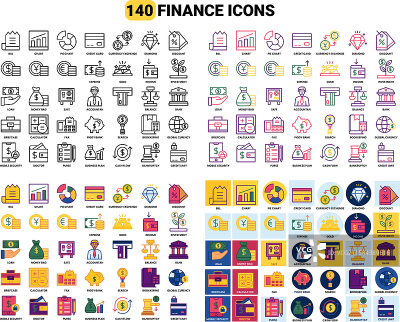 细线风格的金融图标集图片素材