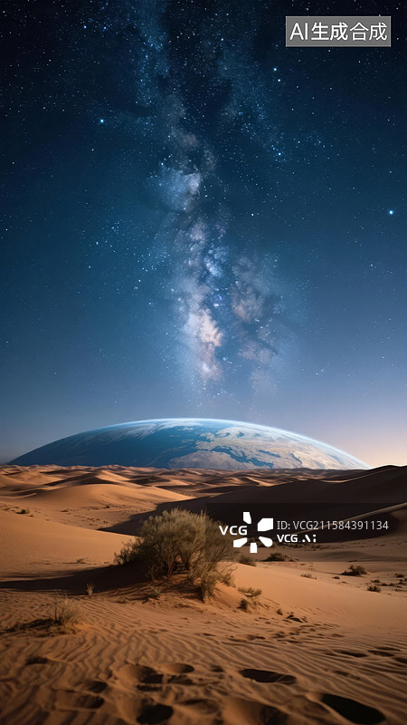 【AI数字艺术】沙漠夜空下的银河美景图片素材