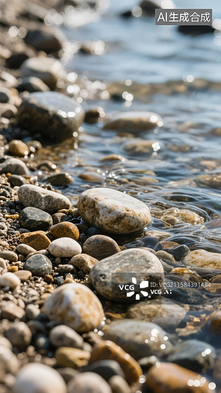 【AI数字艺术】清澈水流中的鹅卵石图片素材
