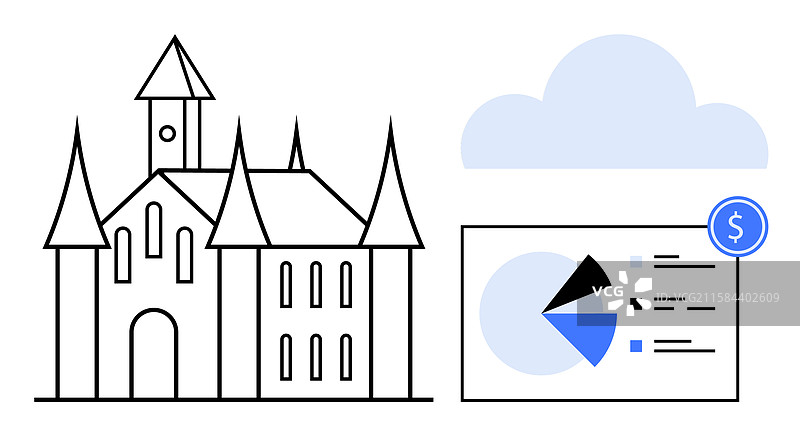 带有财务图表和云彩的城堡图片素材