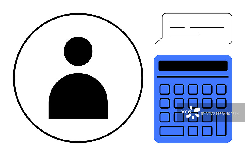 带计算器和文本气泡的用户资料图片素材
