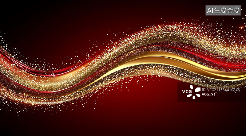 【AI数字艺术】金色与红色波浪光带的抽象背景图片素材
