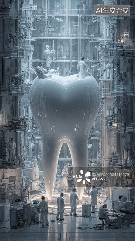 【AI数字艺术】巨型牙齿雕塑的工业制造场景图片素材