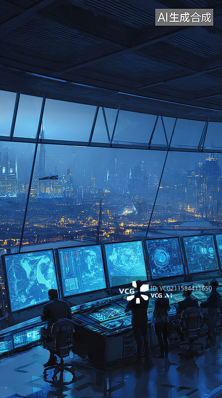 【AI数字艺术】未来监控中心全景展望图片素材