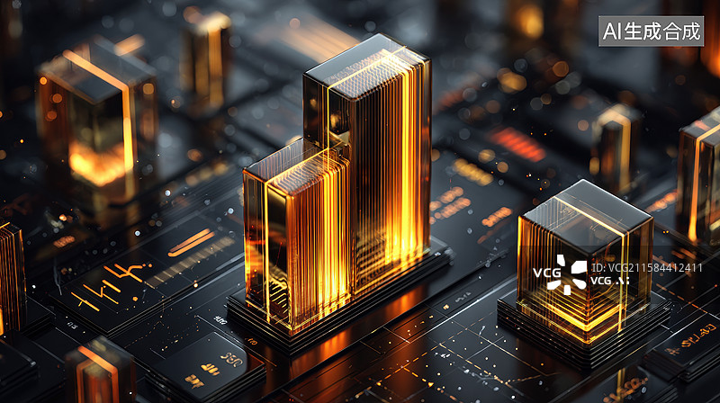 【AI数字艺术】未来科技城市中的发光建筑图片素材