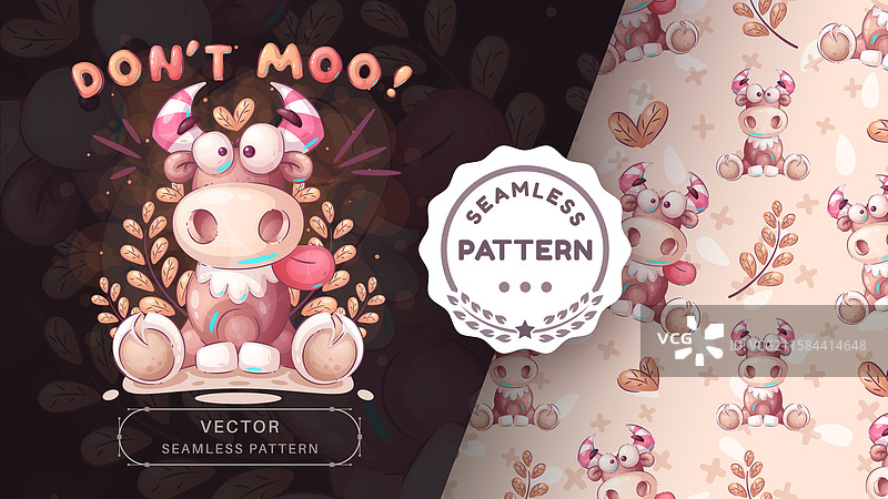 无缝图案可爱的卡通牛角色图片素材