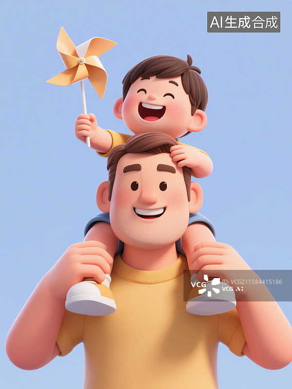 【AI数字艺术】3D卡通父子与风车图片素材
