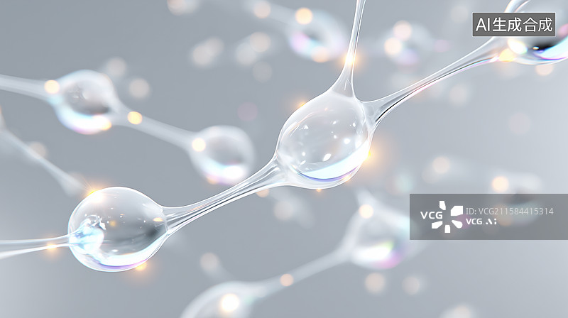 【AI数字艺术】透明分子链3D微观科技图图片素材