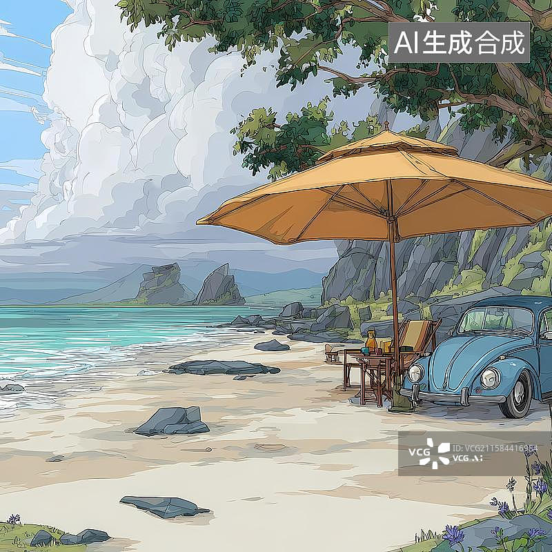 【AI数字艺术】海洋海岸主题插图背景图片素材