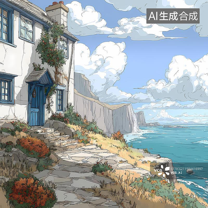 【AI数字艺术】海洋海岸主题插图背景图片素材