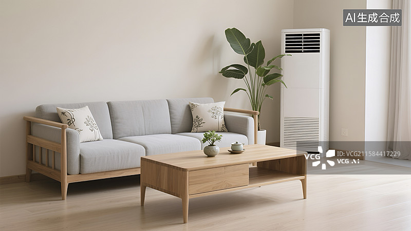 【AI数字艺术】简约风格的客厅室内场景图片素材