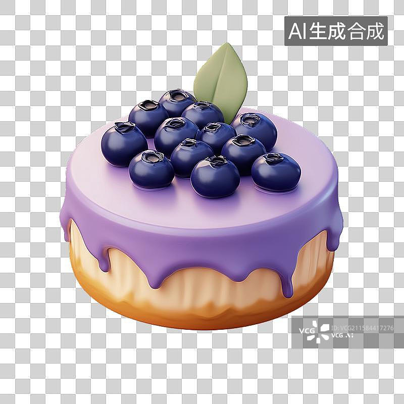 【AI数字艺术】蓝莓蛋糕三维美食元素图片素材