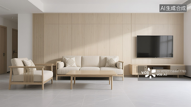 【AI数字艺术】新中式风格的客厅电视墙图片素材