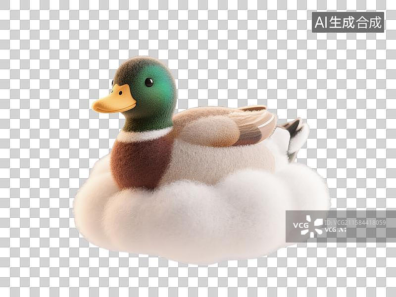 【AI数字艺术】牛年可爱小鸭子趴在云上小憩世界睡眠日创意3D插画毛毡动物生日贺卡设计绘本图书封面金融科技抽象商业背景图片素材
