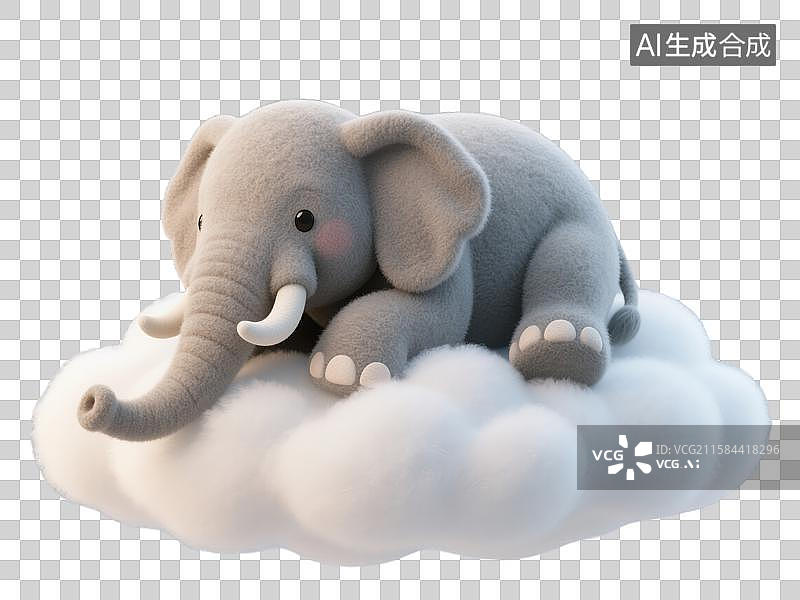 【AI数字艺术】绘本可爱大象趴在云上小憩世界睡眠日创意3D插画毛毡动物生日贺卡设计绘本图书封面金融科技抽象商业背景图片素材