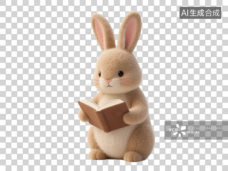 【AI数字艺术】可爱3D插画拟人化看书兔子阅读书籍庆祝世界读书日创意动物生日贺卡设计毛毡暑假欢乐教育兴趣班海报和封面图片素材