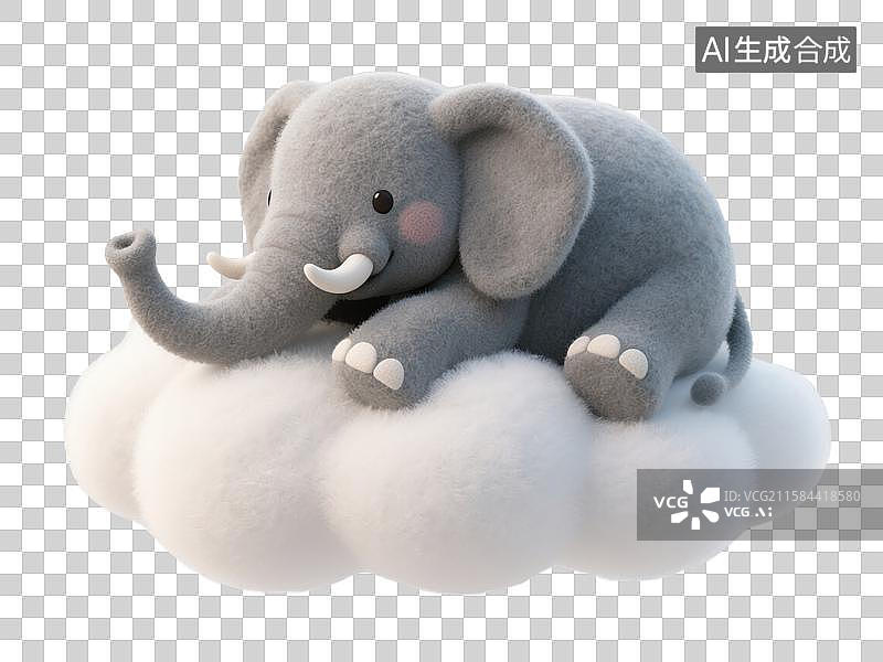 【AI数字艺术】绘本可爱大象趴在云上小憩世界睡眠日创意3D插画毛毡动物生日贺卡设计绘本图书封面金融科技抽象商业背景图片素材