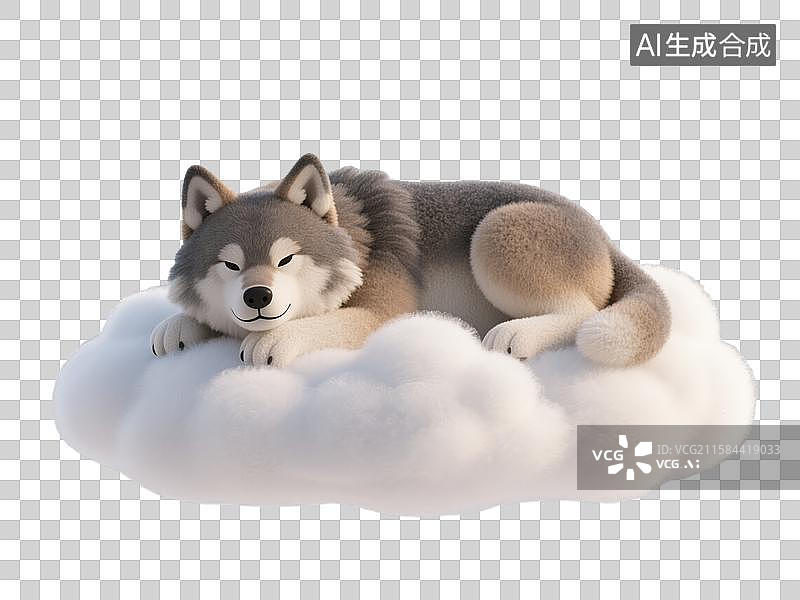 【AI数字艺术】野狼可爱趴趴在云上小憩世界睡眠日创意3D插画毛毡动物生日贺卡设计绘本图书封面金融科技抽象商业背景图片素材