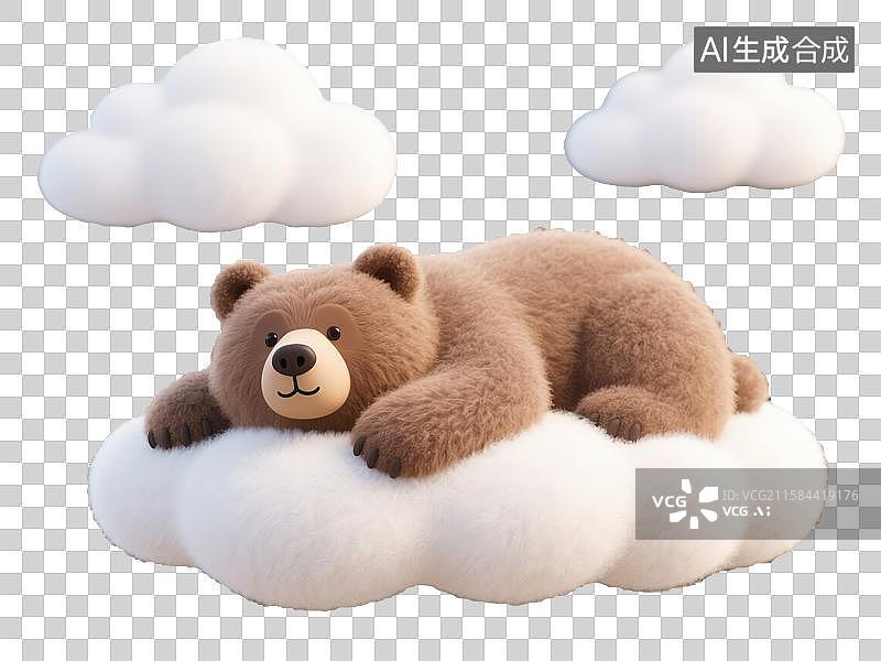 【AI数字艺术】绘本可爱小熊趴在云上小憩世界睡眠日创意3D插画毛毡动物生日贺卡设计绘本图书封面金融科技抽象商业背景图片素材