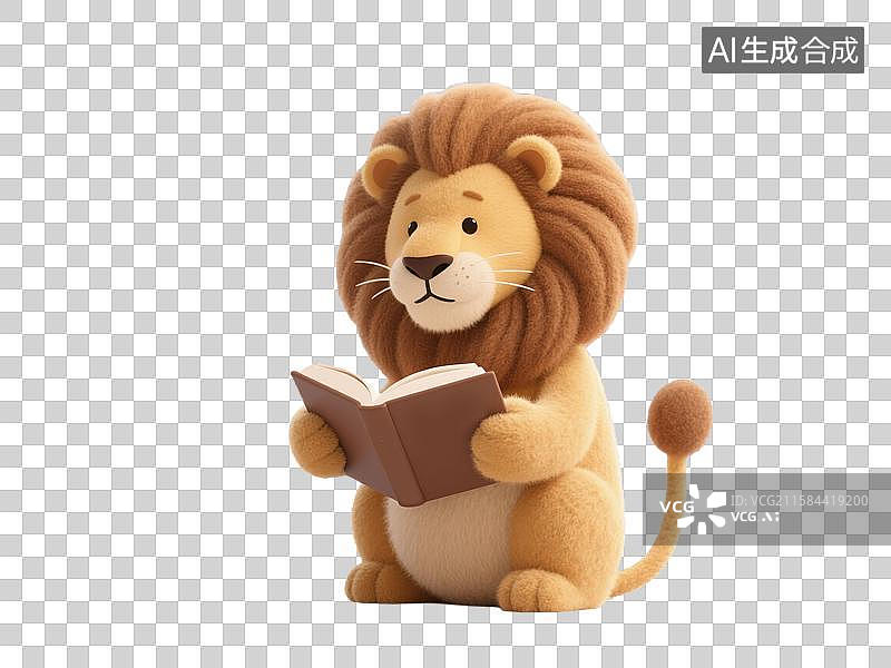 【AI数字艺术】可爱3D插画拟人化看书狮子阅读书籍庆祝世界读书日创意动物生日贺卡设计毛毡暑假欢乐教育兴趣班海报和封面图片素材