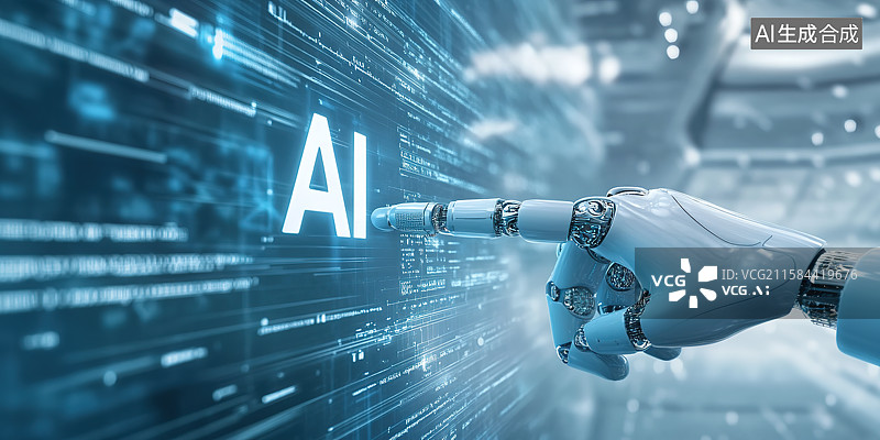 【AI数字艺术】人工智能机器人机械手和AI主题科技概念背景图片素材