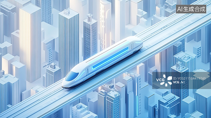 【AI数字艺术】2.5D卡通风格城市中穿梭的快速列车图片素材