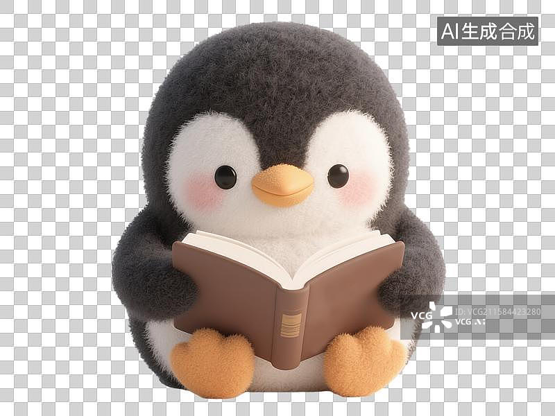 【AI数字艺术】可爱3D插画拟人化看书企鹅阅读书籍庆祝世界读书日创意动物生日贺卡设计毛毡暑假欢乐教育兴趣班海报和封面图片素材