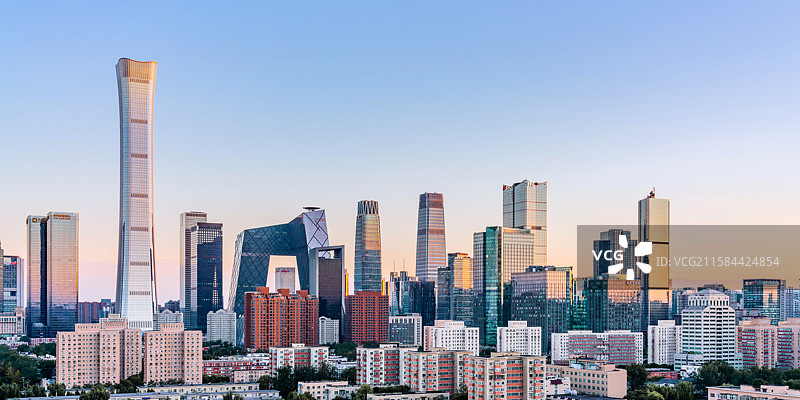 中国北京国贸CBD建筑群高视角黄昏风光全景图片素材