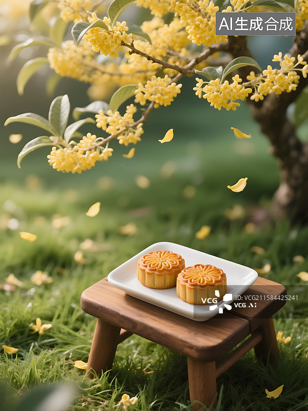 【AI数字艺术】桂花下的月饼图片素材