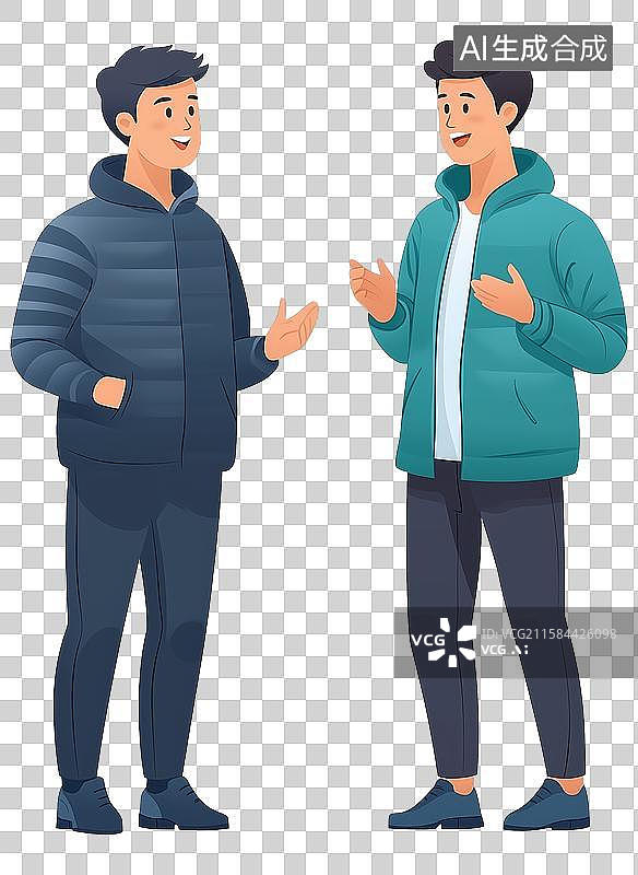 【AI数字艺术】两位青年男性在对话交流的卡通插画图片素材