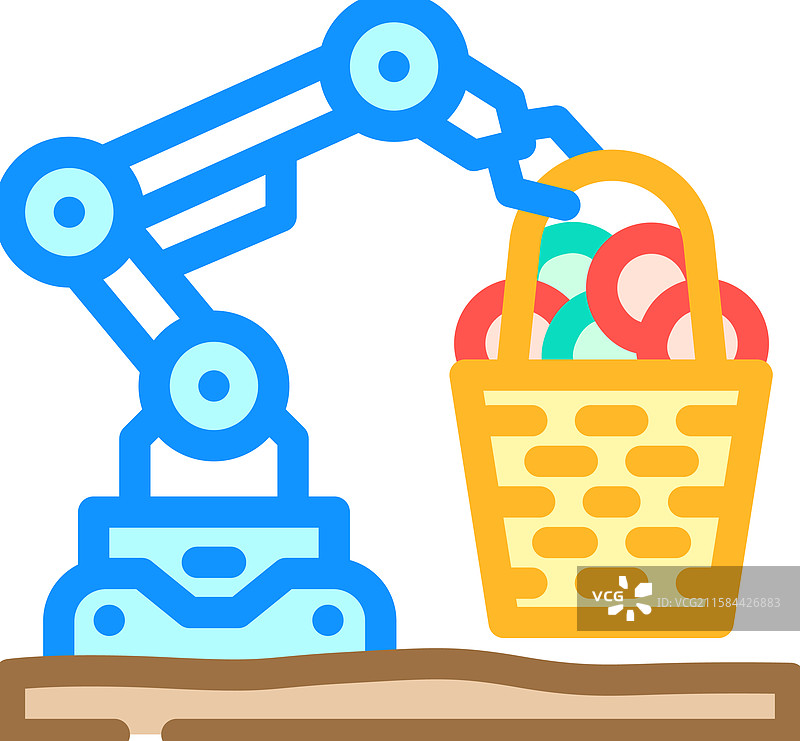 机器人收割彩色图标的农作物篮子图片素材