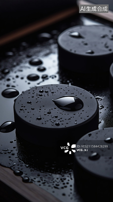 【AI数字艺术】3d简约高级黑曜石露珠展台图片素材