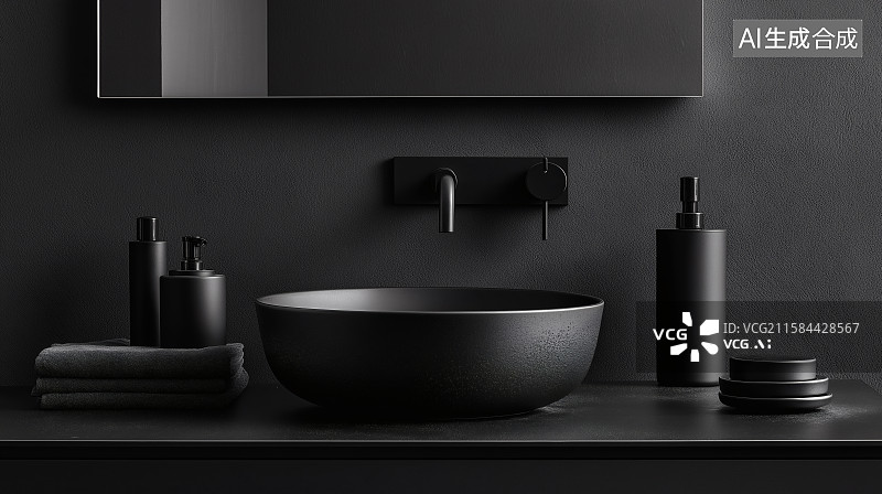 【AI数字艺术】3d立体黑曜石洗手间洗漱清洁场景图片素材