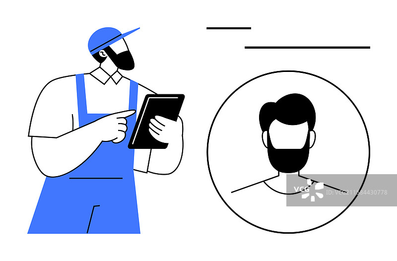 技术人员使用平板电脑查看客户资料图片素材