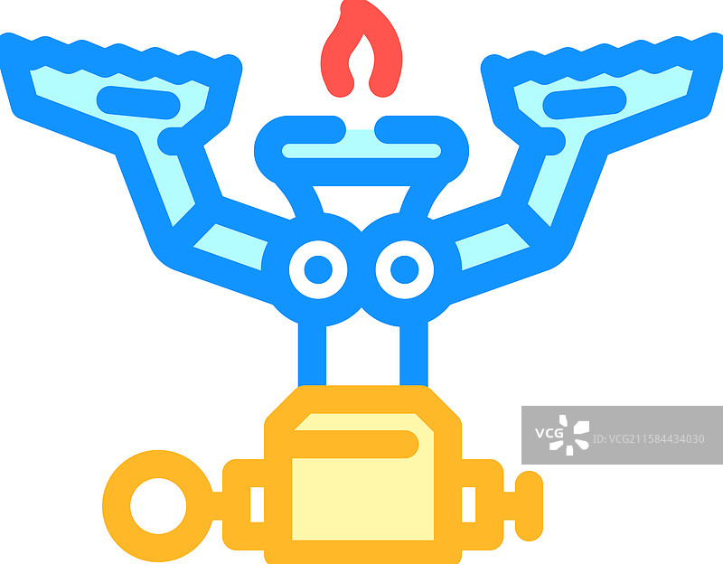 徒步旅行用气体燃烧器炉灶 彩色图标图片素材