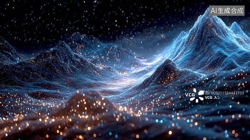 【AI数字艺术】光点构成山峦起伏景象图片素材