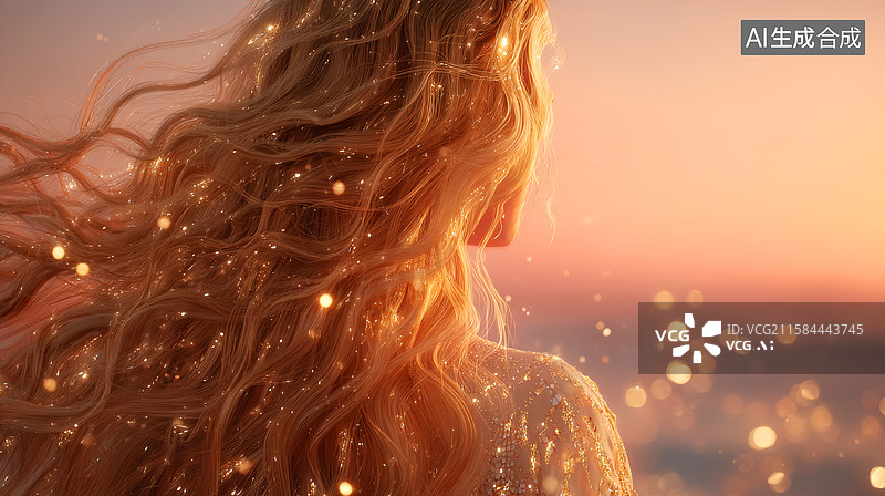 【AI数字艺术】夕阳下女子秀发飘扬图片素材